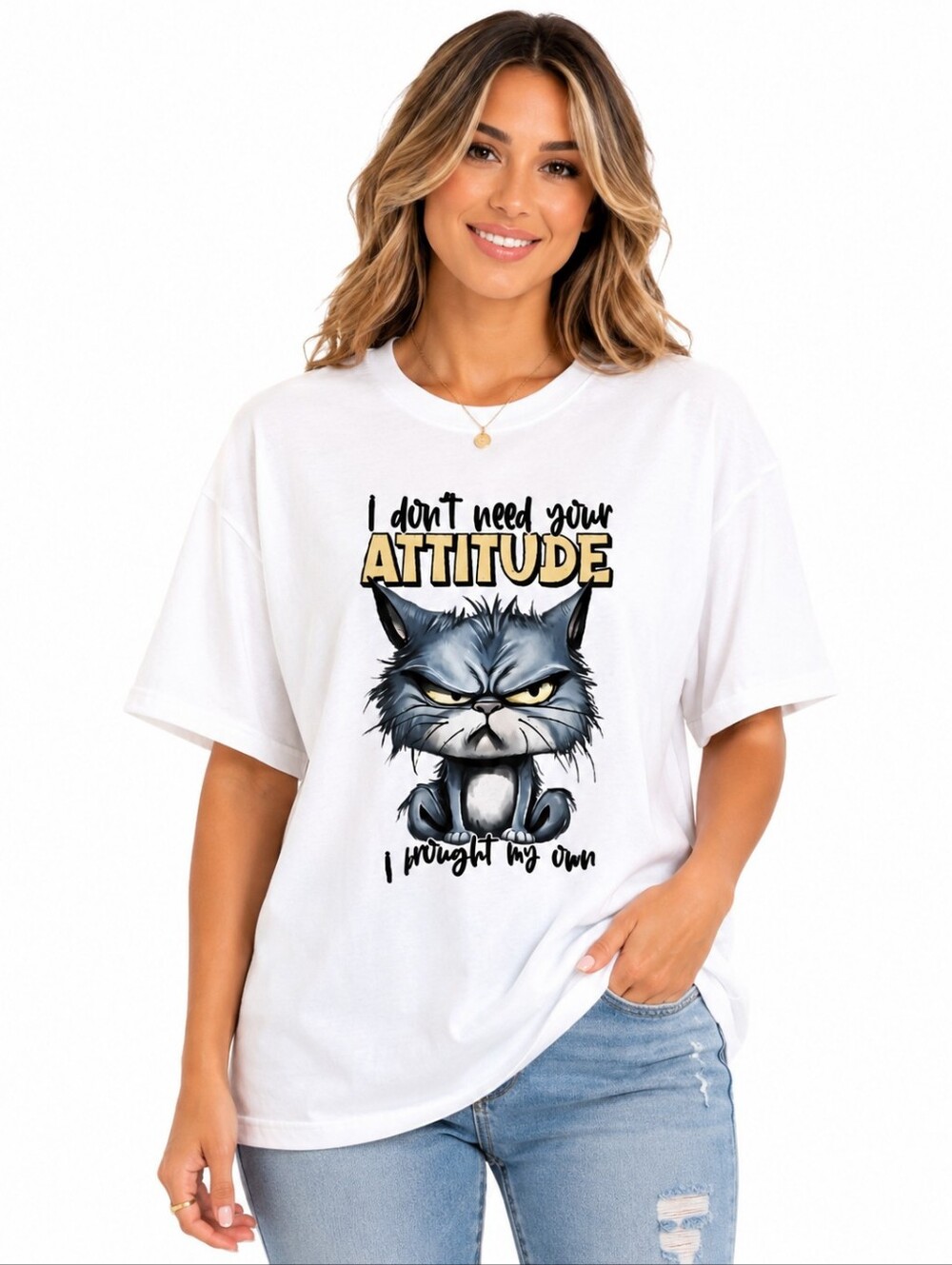 Gildan Funny Grumpy Cat Graphic Tee Women's White Sarcastic Novelty T-Shirt XL